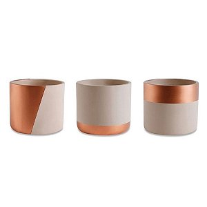 10873 - Kit Cachepot Nude e Cobre em Cimento - 3 Pçs