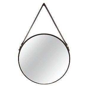 Espelho Decorativo Preto Metal Redondo 40cm Com Alça 7293