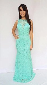 Vestido De Festa Longo Renda Azul Tiffany