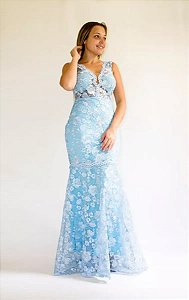 Vestido De Festa Longo Para Madrinha de Casamento Formatura Azul Tiffany -  Ateliê Leydi