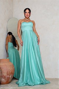 Vestido De Festa de Gala Paetê Longo Evasê Azul Tiffany