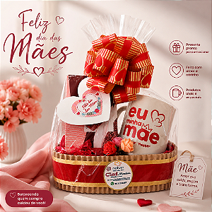 Cesta Presente com 01 Caneca Eu amo minha Mãe + 02 Sabonetes natura embalado presente