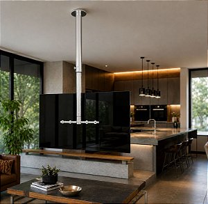 Suporte Giratório TV - Modelo Teto - Com Regulagem de Altura - Cor Brilhante - Aço Inox - Vidro Preto Para TV’s de 32” a 55”