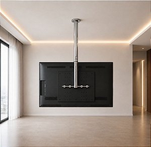 Suporte TV _ Fixação Teto _ Com Regulagem de Altura _ Cor Polido / Escovado _ Para TV’s de 32” a 86” _ Modelo Não Giratório