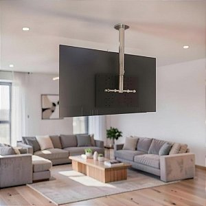 Suporte TV _ Fixação Teto _ Com Regulagem de Altura _ Cor Polido / Escovado _ Para TV’s de 32” a 86” _ Modelo Não Giratório