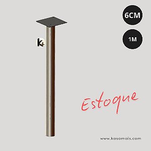 ESTOQUE - Pé de Mesa - Inox Escovado - Regulagem 1m a 1,03m - Diam. 6,3cm - Tampo Madeira
