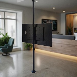 Suporte Giratório TV - Tubo Alumínio Preto - Fixação Piso e Teto - Sob Medida - Chapa Padrão - Para TV’s de 32” a 75”