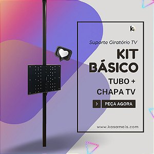Kit Básico - Suporte Giratório TV - Fixação Móvel e Teto - Preto - Até 2m - Para TV’s de 32” a 85”