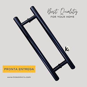 ESTOQUE - Puxador Porta Preto - 70cm total x 50cm entre furos - Tubular H - Alumínio (Não enferruja)