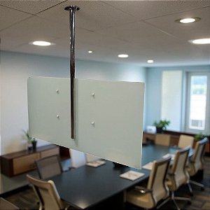Suporte TV _ Fixação Teto _ Chapa de Vidro - Altura Sob Medida _ Várias Cores _ Para TV’s de 32” a 86” _ Modelo Não Giratório