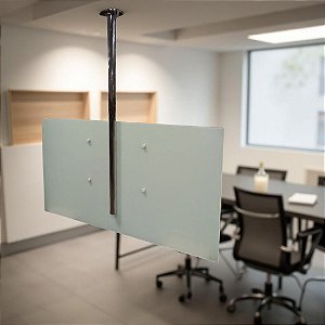 Suporte TV _ Fixação Teto _ Chapa de Vidro - Altura Sob Medida _ Várias Cores _ Para TV’s de 32” a 86” _ Modelo Não Giratório