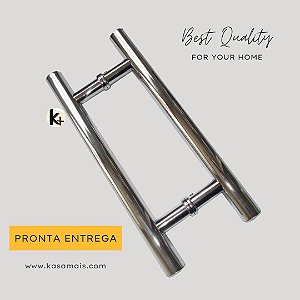 ESTOQUE - Puxador Porta Brilhante - 80cm total x 50cm entre furos - Tubular H - Alumínio (Não enferruja)