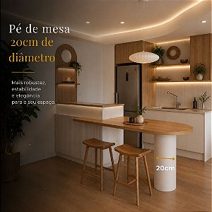 Pé de Mesa - Branco - Vários Tamanhos - Diam. 20cm - Aço Carbono - Tampo Madeira - Sob Encomenda