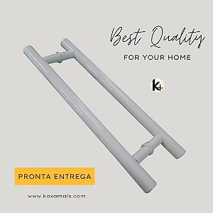 ESTOQUE - Puxador Porta Duplo Branco - 80cm total x 60cm entre furos - Tubular H - Alumínio (Não enferruja)