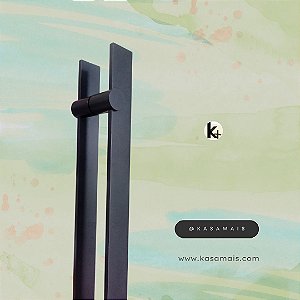 ESTOQUE - Puxador 90cm total x 70cm entre furos x Largura 5cm - Gaia Base Redonda - Preto - Alumínio (Não enferruja)