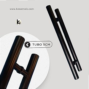 ESTOQUE - Puxador 1m total x 80cm entre furos x Tubo 5cm - Modelo Tubular H - Preto - Alumínio (Não enferruja)