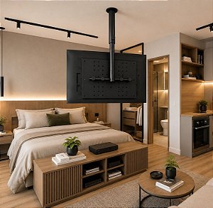 Suporte Giratório para TV – Fixação no Teto com Regulagem de Altura – Preto