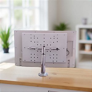 Suporte Giratório TV _ Fixação Móveis - Chapa TV Branca - Inox Brilhante - Altura Sob Medida - Para TV’s de 32” a 55”