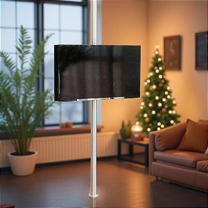 Suporte Giratório TV - Tubo Alumínio Escovado - Fixação Piso e Teto - Chapa TV Vidro Preto - Sob Medida - Para TV’s de 32” a 75”