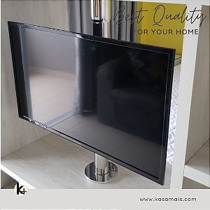 Suporte Giratório TV _ Inox Brilhante - Fixação Móvel e Teto - Chapa TV Aço Preto - Sob Medida - Para TV’s de 32” a 75”