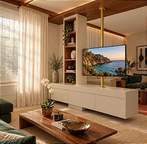 Suporte Giratório TV _ Fixação Móvel e Teto - Dourado - Para TV’s de 32” a 85”