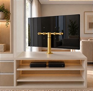 Suporte Giratório TV _ Fixação Móveis - Altura Sob Medida - Cor Dourado - Para TV’s de 32” a 55”
