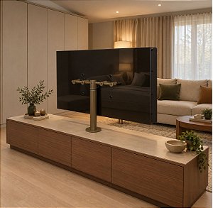 Suporte Giratório TV _ Fixação Móveis - Altura Sob Medida - Cor Avelã - Para TV’s de 32” a 55”