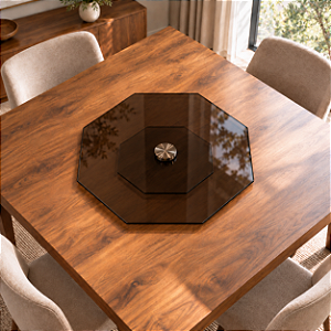 Prato Giratório Mesa Oitavado - Vidro Bronze - Vários Tamanhos