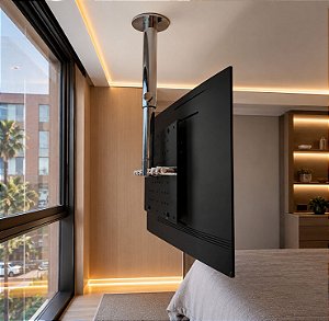 Suporte Giratório TV _ Fixação Teto _ Com regulagem de Altura - Aço Inox Polido ou Escovado - Para TV’s de 32” a 55”