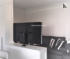 Suporte Giratório TV _ Fixação Móveis - Cor Preto - Chapa TV Vidro - Alumínio - Altura Sob Medida - Para TV’s até 55”