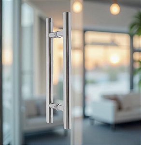 ESTOQUE - Puxador 40cm total x 30cm entre furos - Tubular H - Polido - Alumínio (Não enferruja)