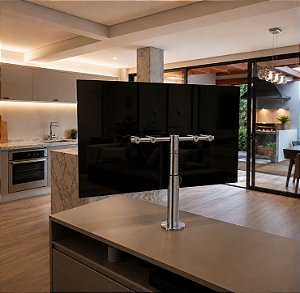 Suporte Giratório TV _ Fixação Móveis - Com Regulagem de Altura 54cm a 65cm - Aço Inox Polido ou Escovado - Para TV’s de 32” a 55”