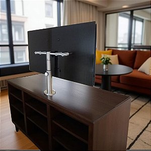 Suporte Giratório TV _ Fixação Móveis - Com Regulagem de Altura 54cm a 65cm - Aço Inox Brilhante ou Escovado - Para TV’s de 32” a 55”