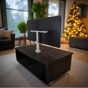 Suporte Giratório TV _ Fixação Móveis - Com Regulagem de Altura 54cm a 65cm - Aço Inox Brilhante ou Escovado - Para TV’s de 32” a 55”