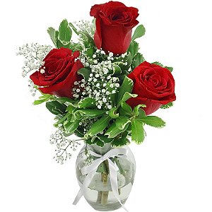 803 - 3 rosas vermelhas no vaso