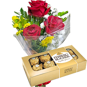 103 - Buquê 3 rosas  e Ferrero