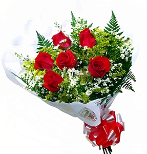 115 - Buquê de 6 rosas vermelhas