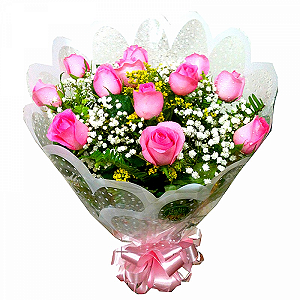 109 - Buquê de 12 rosas rosadas