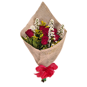 164 - Buquê 6 rosas vermelhas na juta