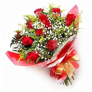 108 - Buquê de 12 rosas vermelhas