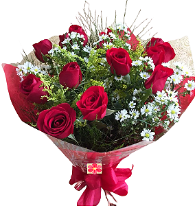 152 - Buquê de 12 rosas vermelhas