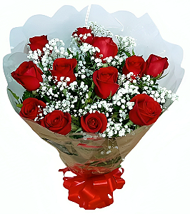 152 - Buquê de 12 rosas vermelhas
