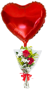 773 - Arranjo com 2 rosas e balão coração