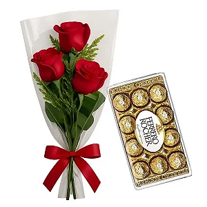 132 - Arranjo com 3 rosas e Ferrero