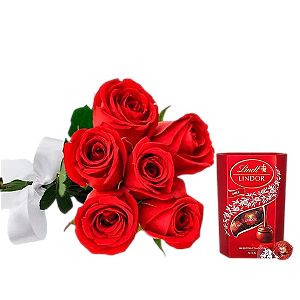 108 - Buquê de 6 Rosas e Lindt 75 Gr