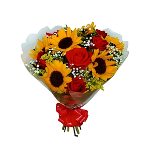 Buquê Sensação de 6 rosas e 6 girassóis