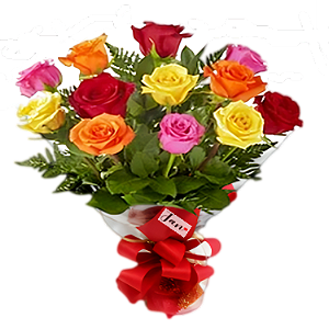 191 - Buquê com 12 rosas coloridas