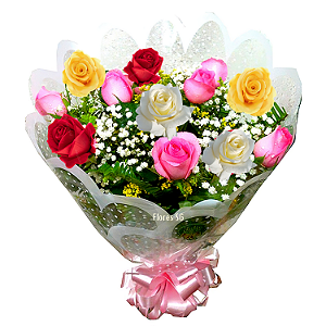 191 - Buquê com 12 rosas coloridas