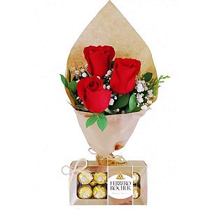 107 - Arranjo com 3 rosas e Ferrero