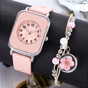 Relógio Digital Quartz para Senhoras, Cherry Blossom Designer Pó, Sílica Gel,